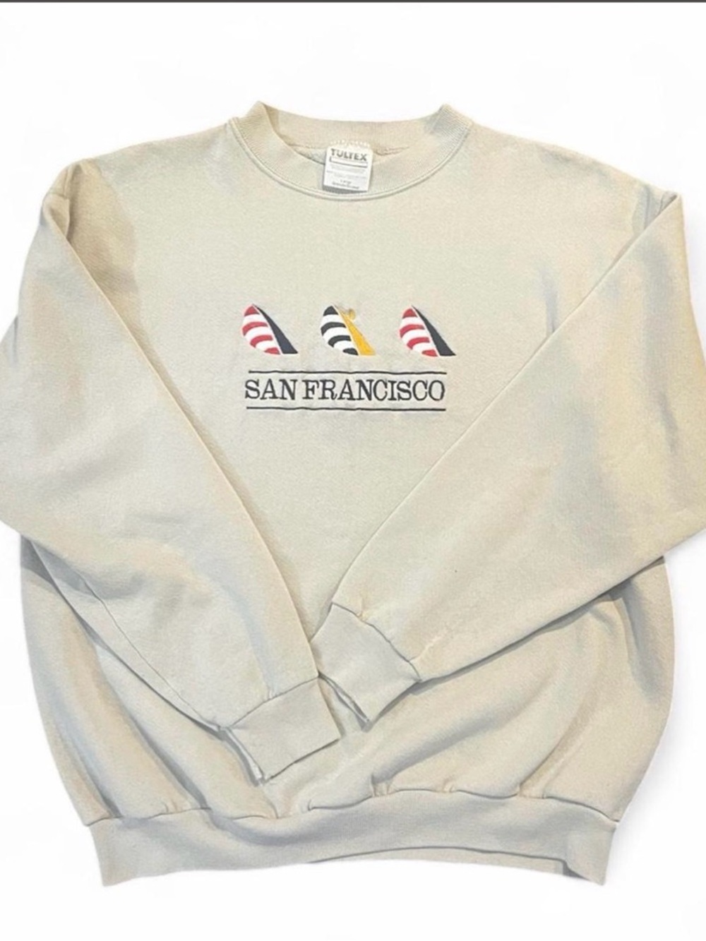 Tultex San Francisco Crewneck Sweatshirt - Cream with Red, Black, Yellow Accents